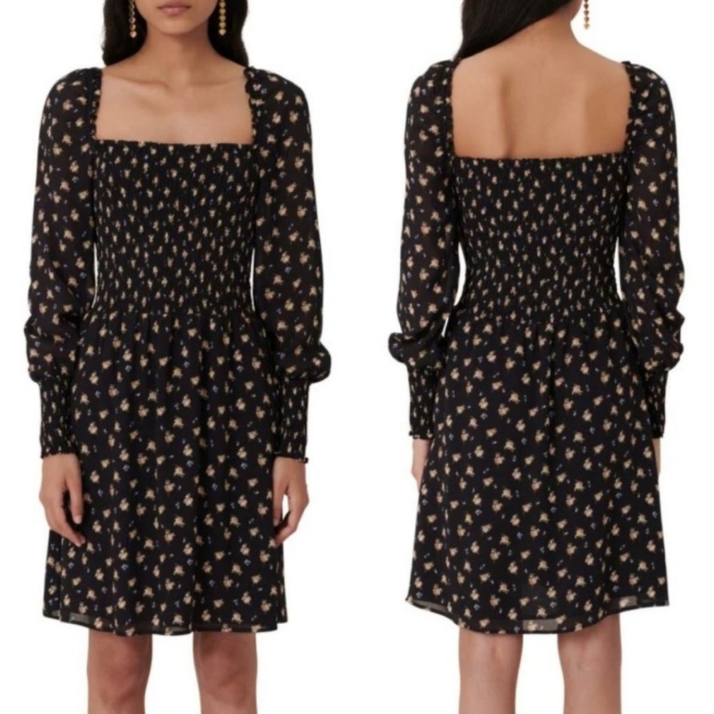 Maje Black and White Long Sleeve Sundress
